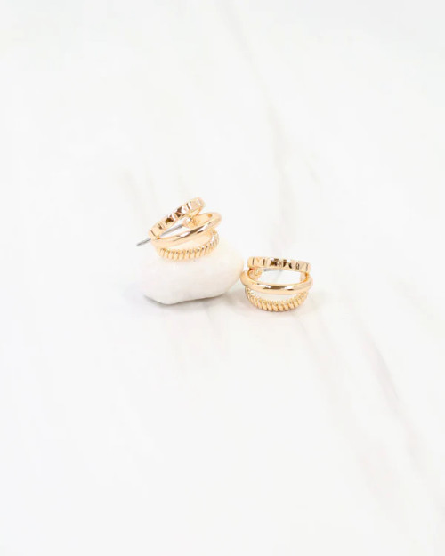Caroline Hill Keene Three Line Hoop Earring - Gold