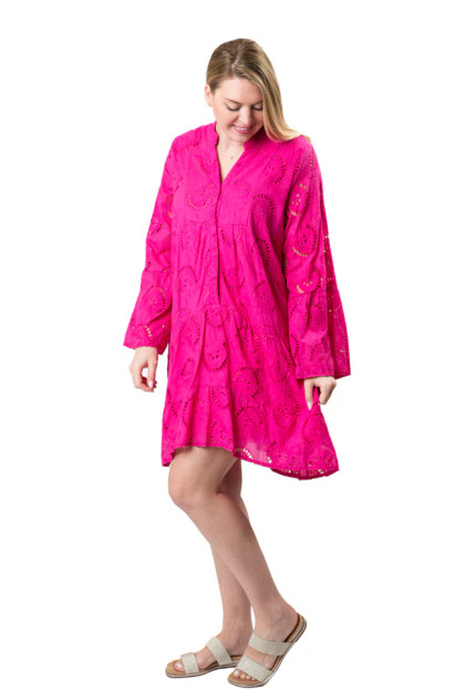 Top It Off Women's Riley Eyelet Dress - Hot Pink
