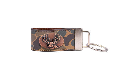 Zep-Pro Buck Hunting Old School Camo Leather Loop Keychain - Brown/Tan