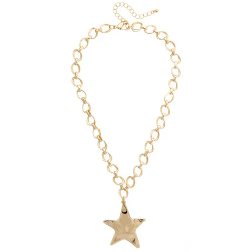 Canvas Elise Hammered Star Cable Chain Necklace - Shiny Gold