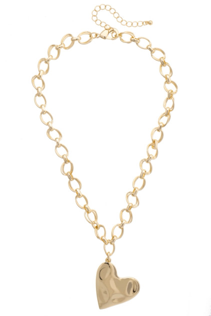 Canvas Elise Hammered Heart Cable Chain Necklace - Shiny Gold