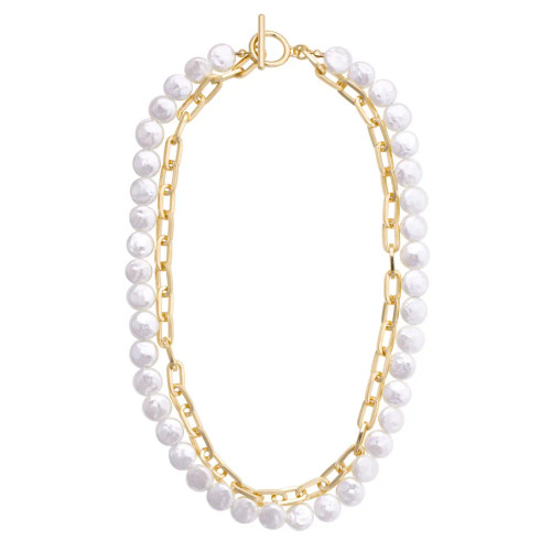 Canvas Coco Layered Pearl Linked Necklace - Shiny Gold