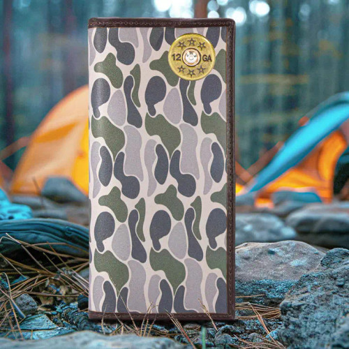 Zep-Pro Shotshell Men's Secretary Old School Camo Leather Wallet - Green/Gray