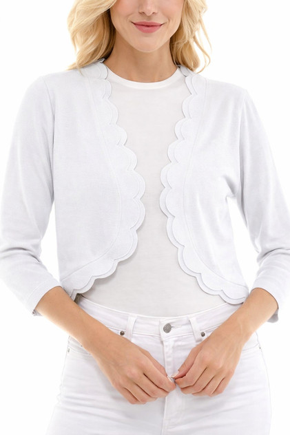 Pine Apparel Women's Scallop Knit Shrug Cardigan - White