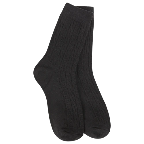 World's Softest Socks Women's Weekend Cable Mini Crew - Black