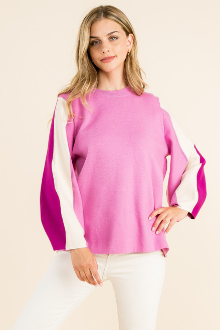 THML Colorblock Sleeve Sweater-Purple