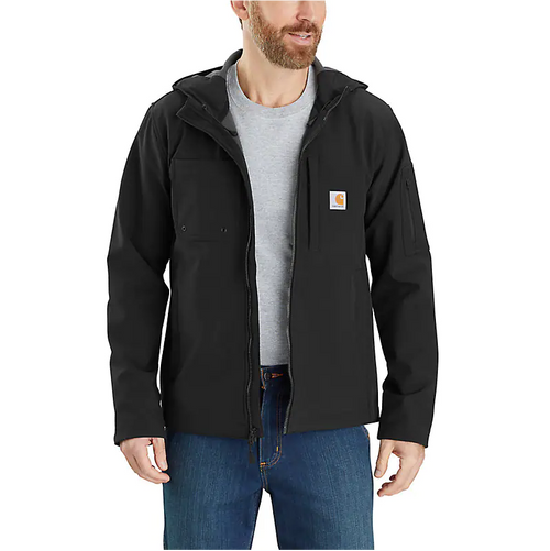 Carhartt Men's Rain Defender Relaxed Fit Midweight Softshell Hooded Jacket-Black