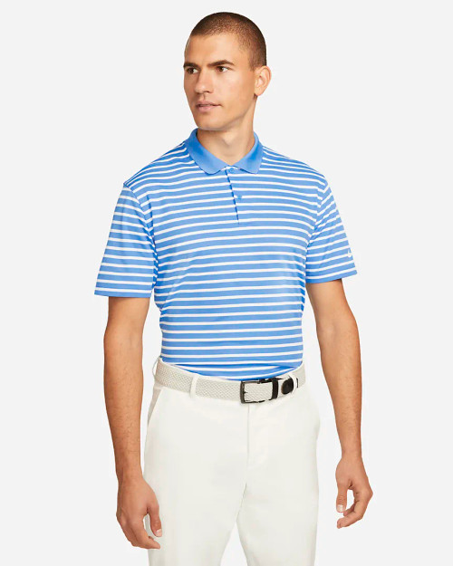 Nike Men's Striped Dri-Fit Victory Golf Polo- University Blue/White