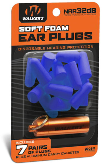 Walker's Blue Foam Ear Plug w/Aluminum Carry Canister - 7 Pairs