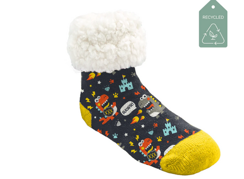 Pudus Kids Charcoal Dinosaur Slipper Socks