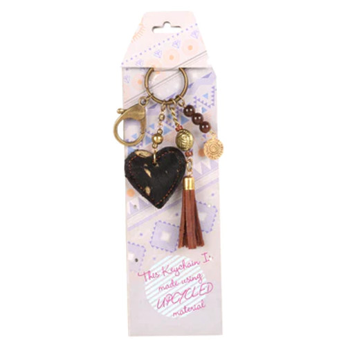 Vaan & Co VC Leather Black Heart Hairon Key Chain