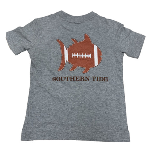 Southern Tide Youth Short Sleeve Football Filled Skipjack Tee- Heather Grey