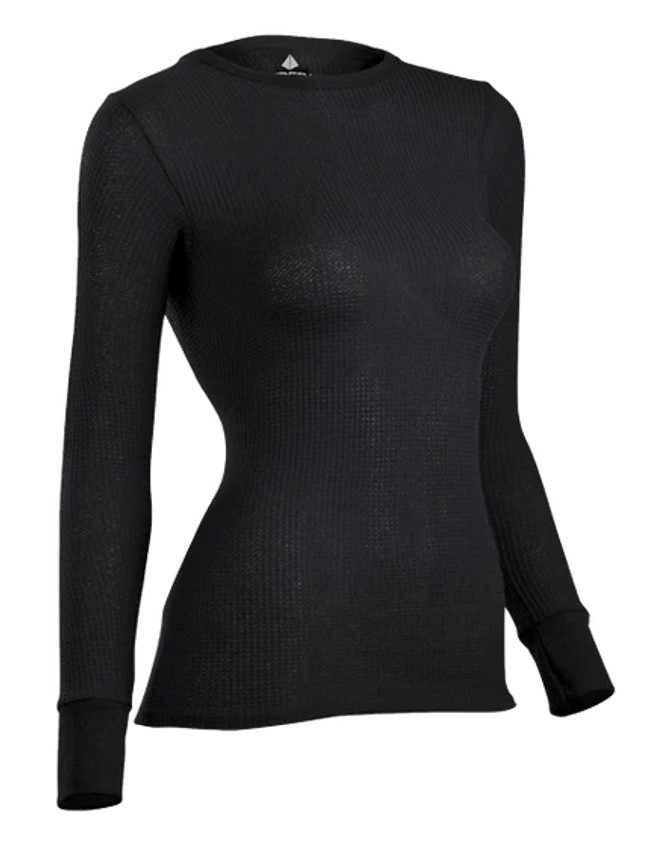 Indera Women's Traditional Waffle Crew  Black Indera Women's Traditional Waffle Crew  Black