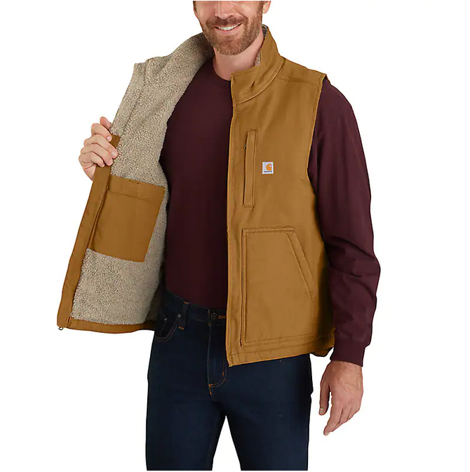 Carhartt Loose Fit Washed Duck Sherpa-Lined Mock-Neck Vest-Brown