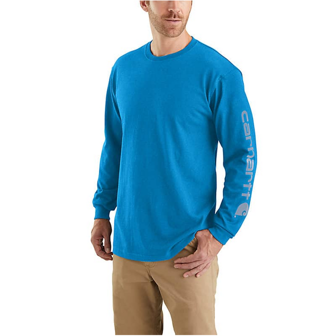 Carhartt Men's Long Sleeve Logo T-Shirt-Marine Blue Heather
