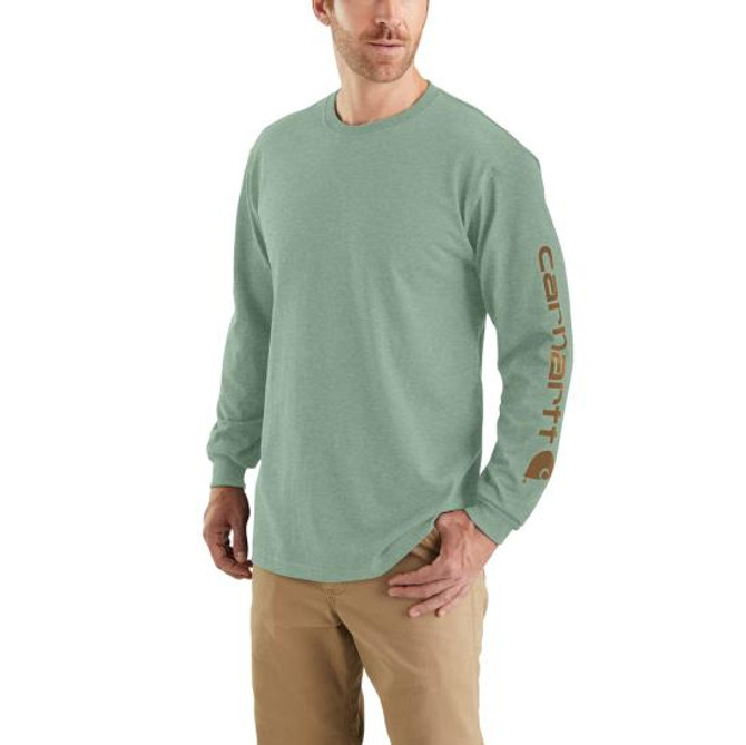 Carhartt Men's Long Sleeve Logo T-Shirt-Jade Heather