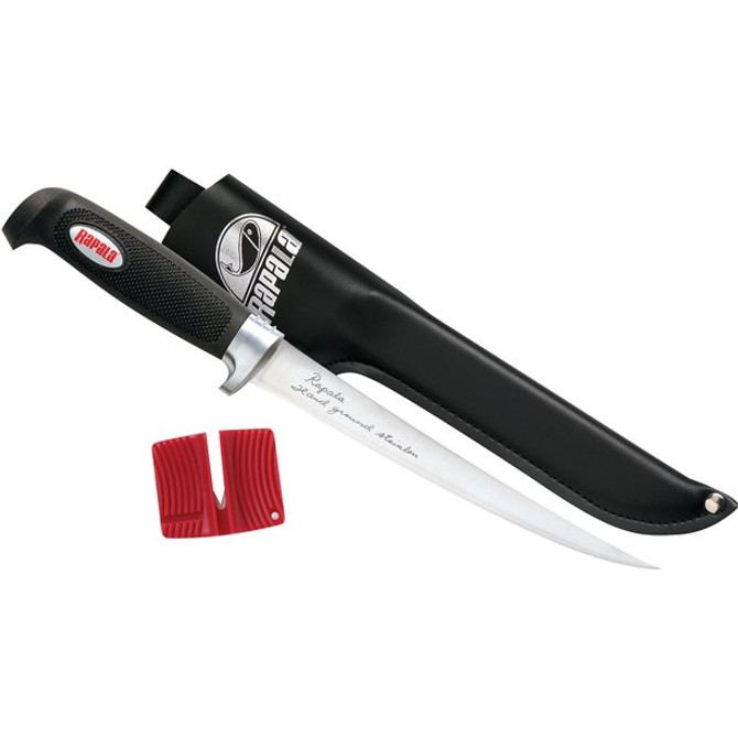 Rapala Fishing Soft Grip 6" Fillet Knife with Sharpener & Sheath - Black