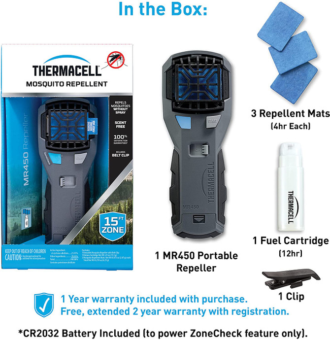 Thermacell MR450 Portable Mosquito Repeller with Rubber Armor and ZoneCheck; Includes Belt Clip and 12 Hrs of Refills; No DEET, No Mess, No Flame, No Scent; Highly Effective Bug Spray Alternative