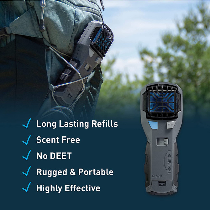 Thermacell MR450 Portable Mosquito Repeller with Rubber Armor and ZoneCheck; Includes Belt Clip and 12 Hrs of Refills; No DEET, No Mess, No Flame, No Scent; Highly Effective Bug Spray Alternative
