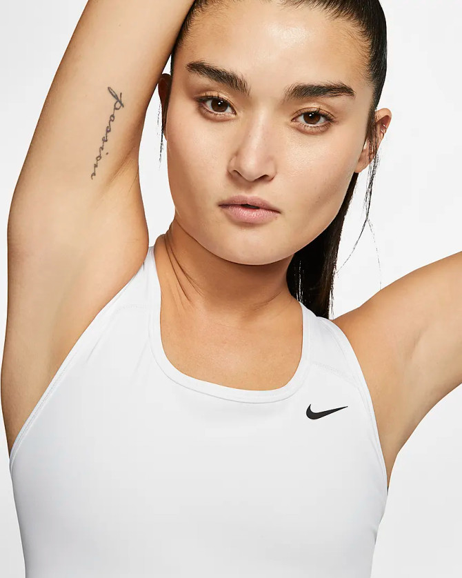 Nike Swoosh Women's Medium-Support Non-Padded Sports Bra- White/Black
