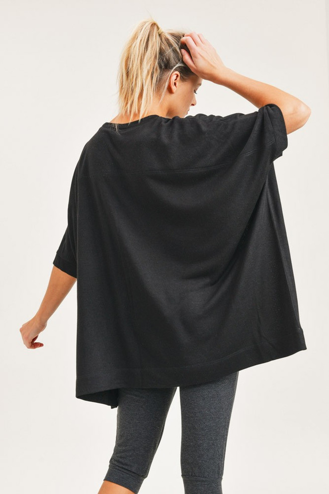 Mono B Hi-Lo Cape Shirt with Mid Sleeves - Black