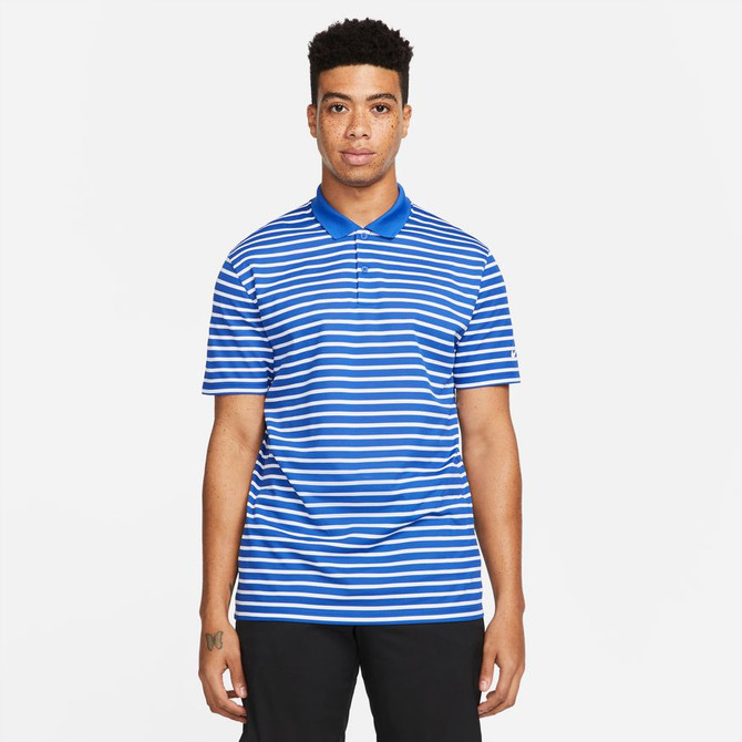 Nike Men's Striped Dri-Fit Victory Golf Polo- Game Royal/White