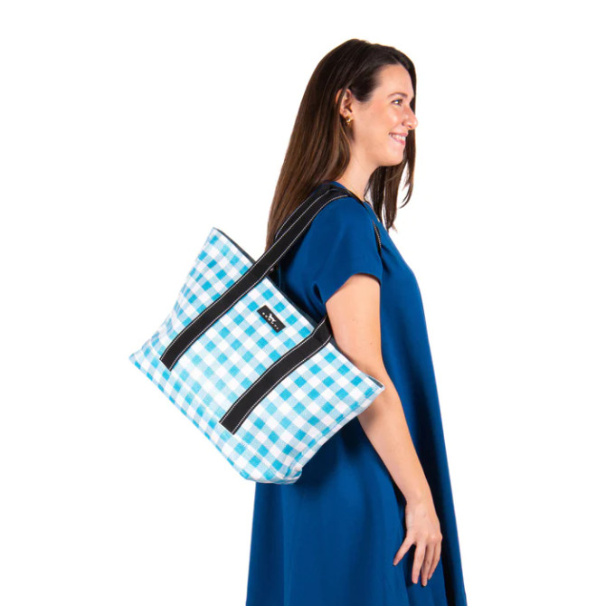 Scout Out N About Zip-Top Tote - Pool + White Check
