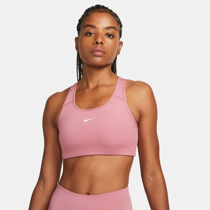 Nike Women's Medium Support Dri-Fit Swoosh Sport Bra- Desert Berry/White