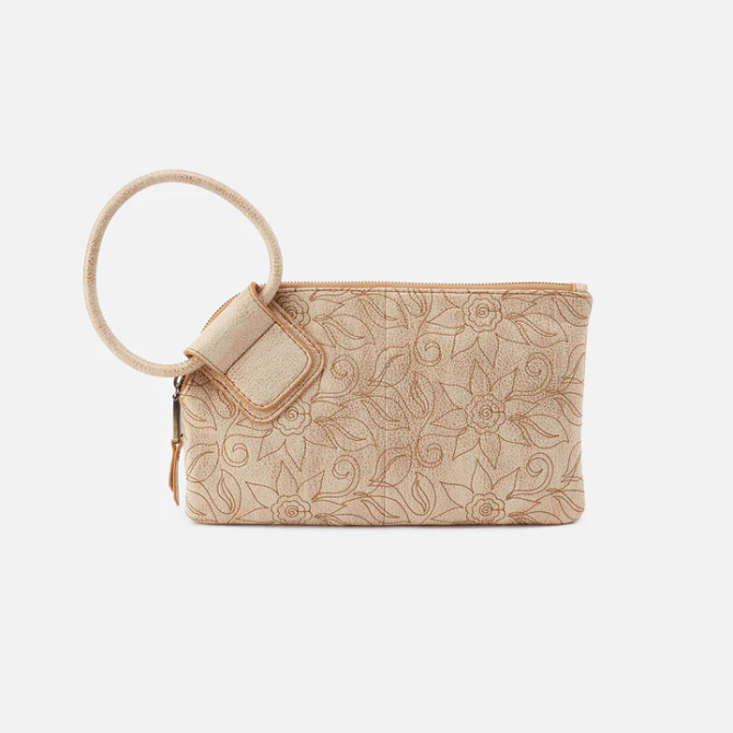 Hobo Sable Embroidered Wristlet - Gold Leaf with Floral Stitch