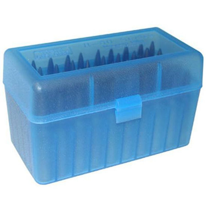 MTM Case-Gard R-50 Series 50 Round Long Rifle Ammunition Box Polypropylene Clear Blue