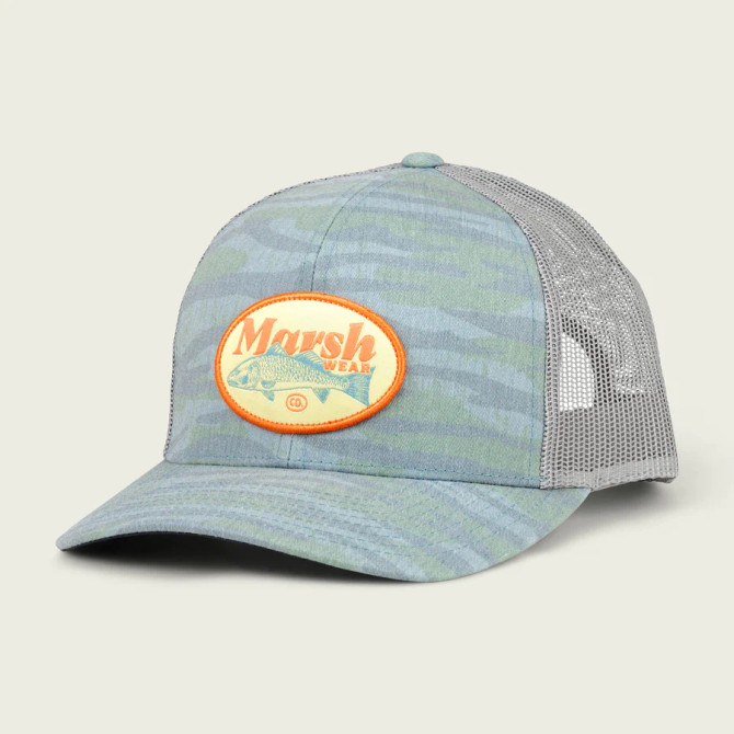 Marsh Wear Red Dot Trucker Hat - Lily Pad Cooper Camo