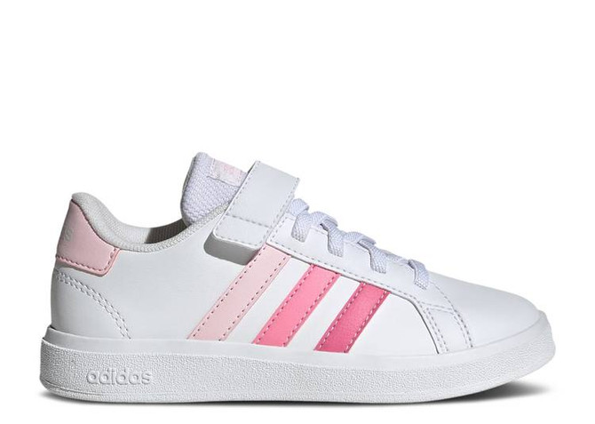 Adidas Kids Grand Court Court Elastic Lace and Top Strap Shoe - Clear Pink / Bliss Pink / Pink Fusion