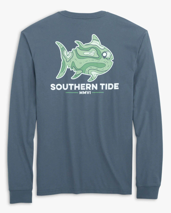 Southern Tide Topographical Skipjack Fill Long Sleeve T-Shirt - Blue Haze
