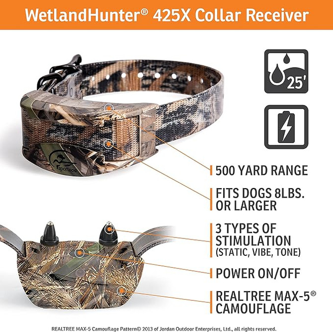 SportDOG Brand WetlandHunter 425X Camouflage Remote Trainer - Rechargeable Dog Training Collar with Shock, Vibrate, and Tone - 500 Yard Range