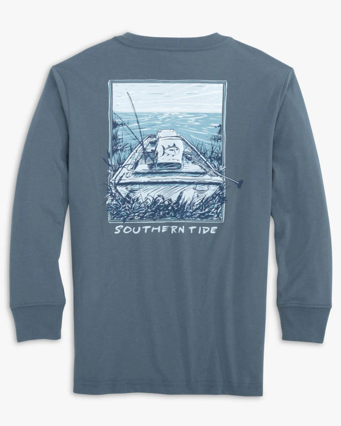 Southern Tide Kids Jon Boat Fishing Long Sleeve T-Shirt
