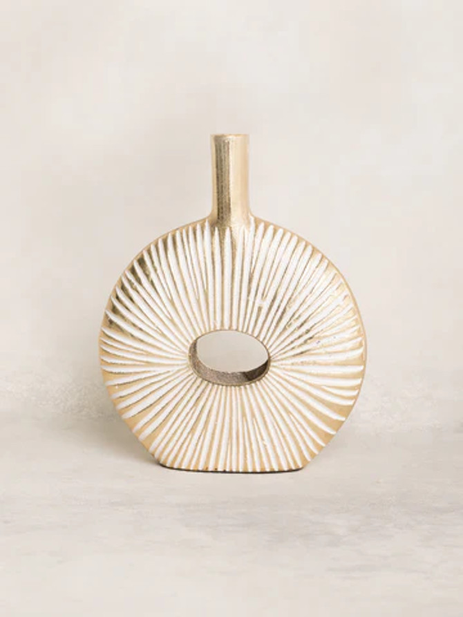 Mary Square Vase | Gold and White Lines Medium