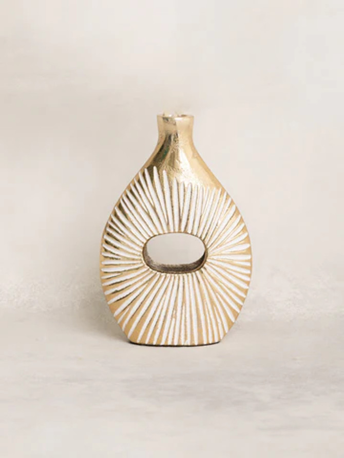 Mary Square Vase | Gold and White Lines Small