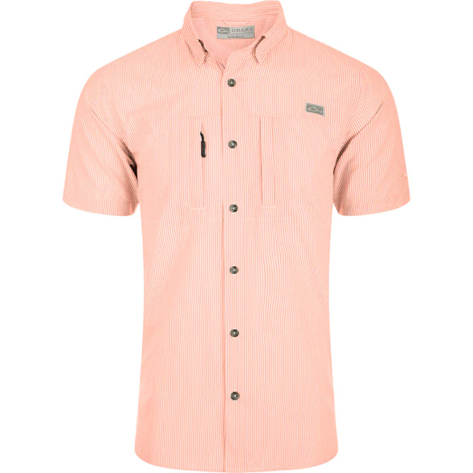 Drake Classic Short Sleeve Seersucker Stripe Shirt - Peach Pearl