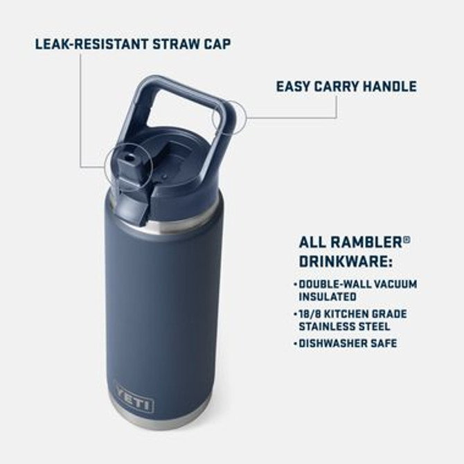 Yeti Rambler 26 Oz Water Bottle with Straw Cap - Navy
