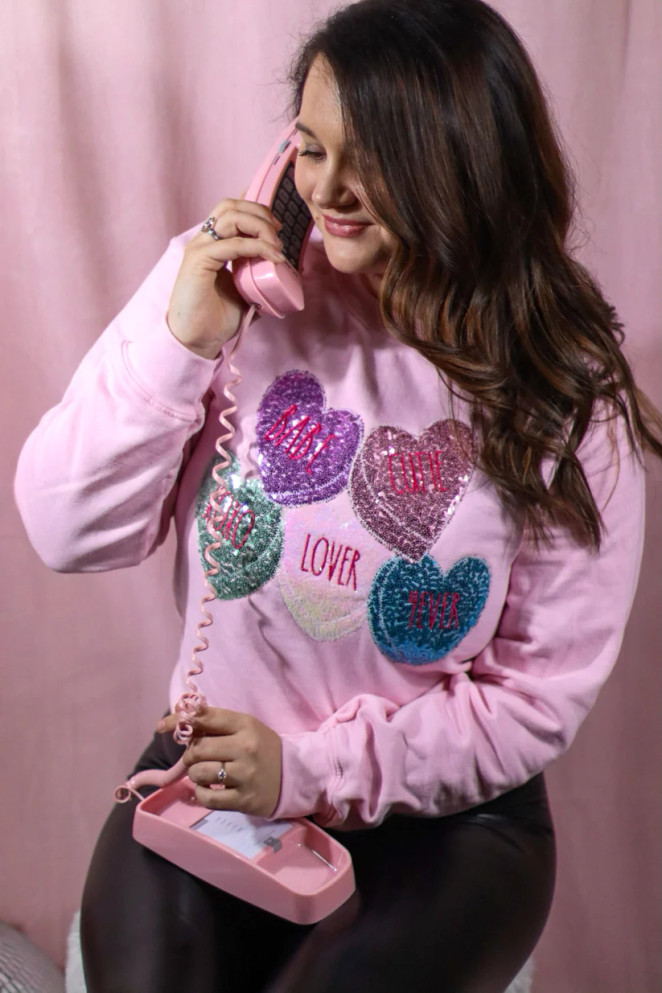 Shop Southern Belle Conversation Valentine Candy Heart Sweatshirt