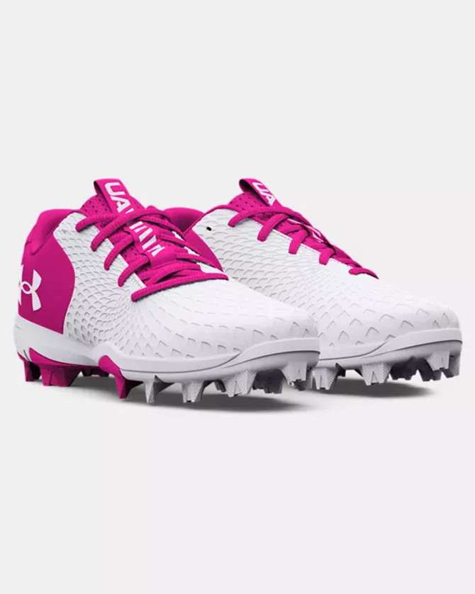 Under Armour Girls Glyde 2.0 RM Jr. Softball Cleats - White/Tropic Pink