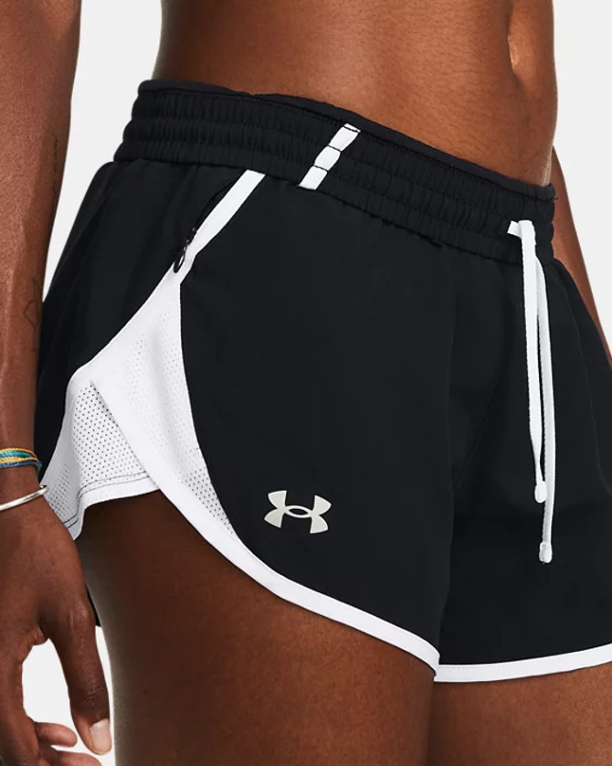 Under Armour Women's UA Fly-By 3" Shorts - Black / White / Reflective