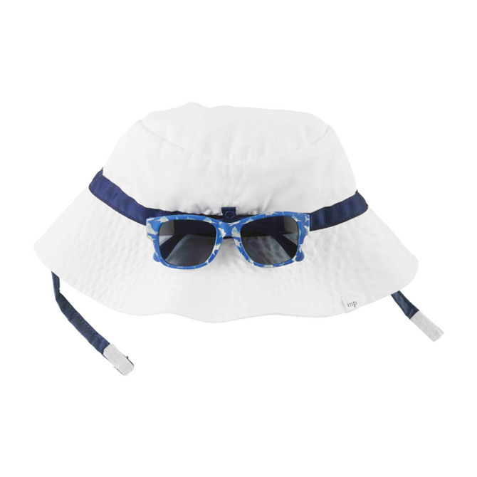 Mud Pie Toddler White Sun Hat and Sunglass Set