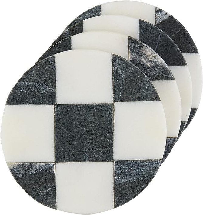 Mud Pie Circle Checkered Coaster Set