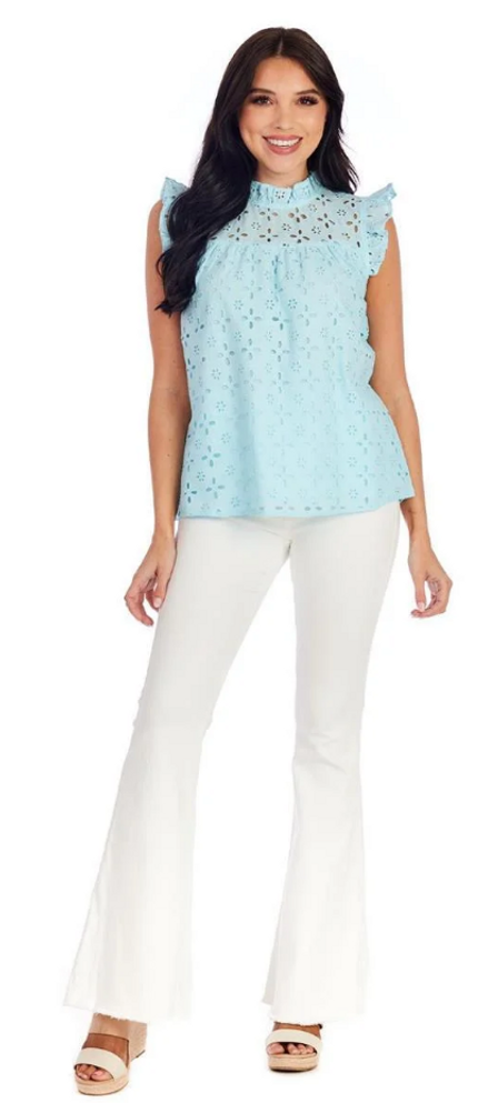 Mudpie Blue Bianca Eyelet Tank