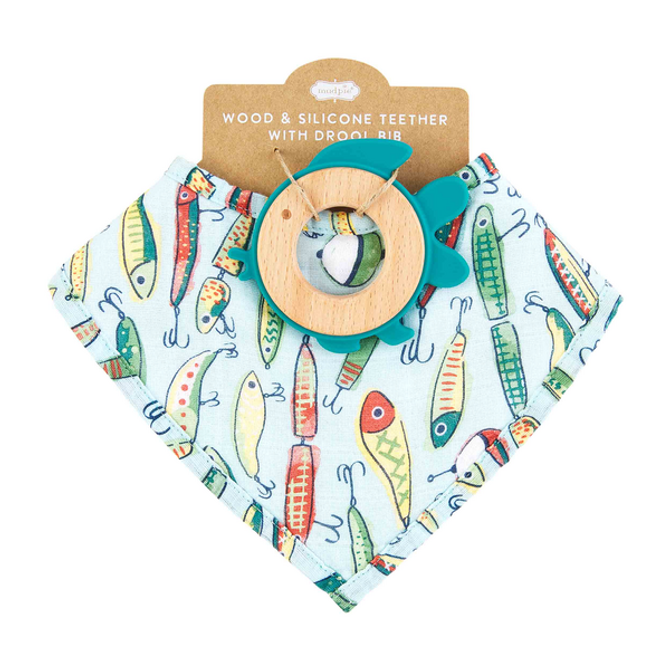 Mud Pie Blue Fishing Lure Bib and Teether Set