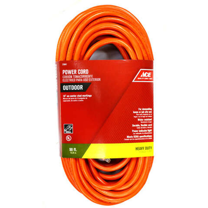 Ace Outdoor 50 ft. L Orange Extension Cord 12/3 SJTW