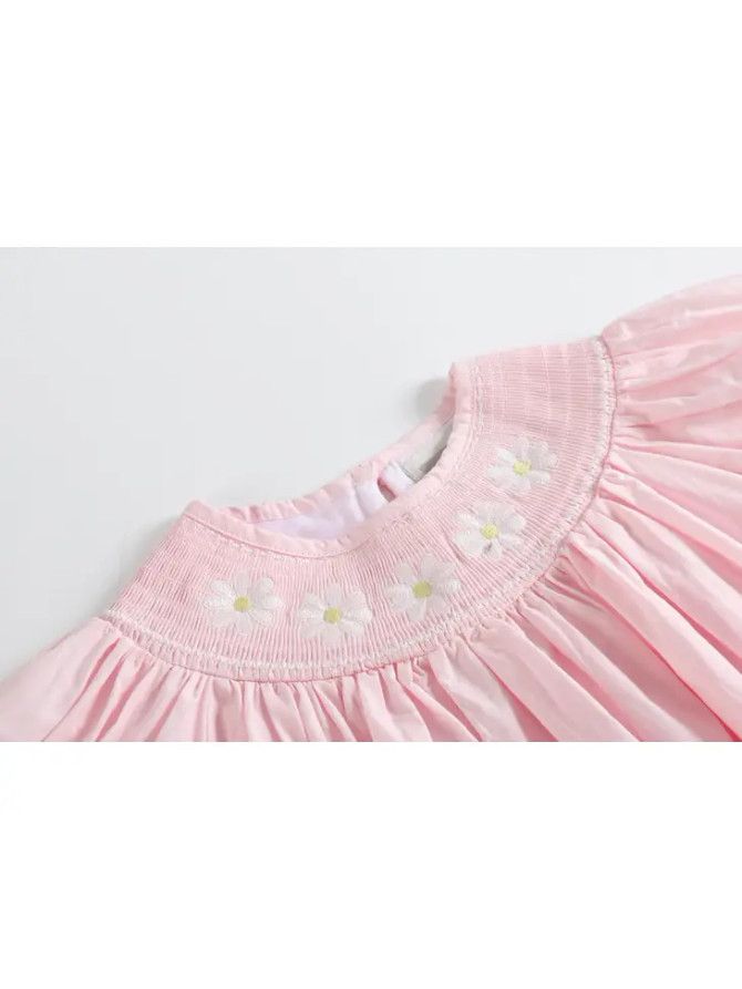 Lil Cactus Light Pink Daisy Smocked Bishop Dress