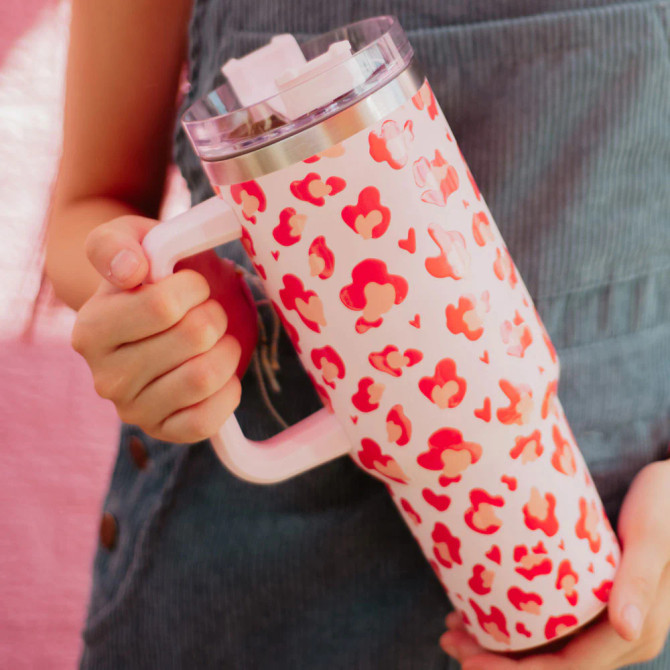 Katydid Pink Leopard Stainless Steel Tumbler.