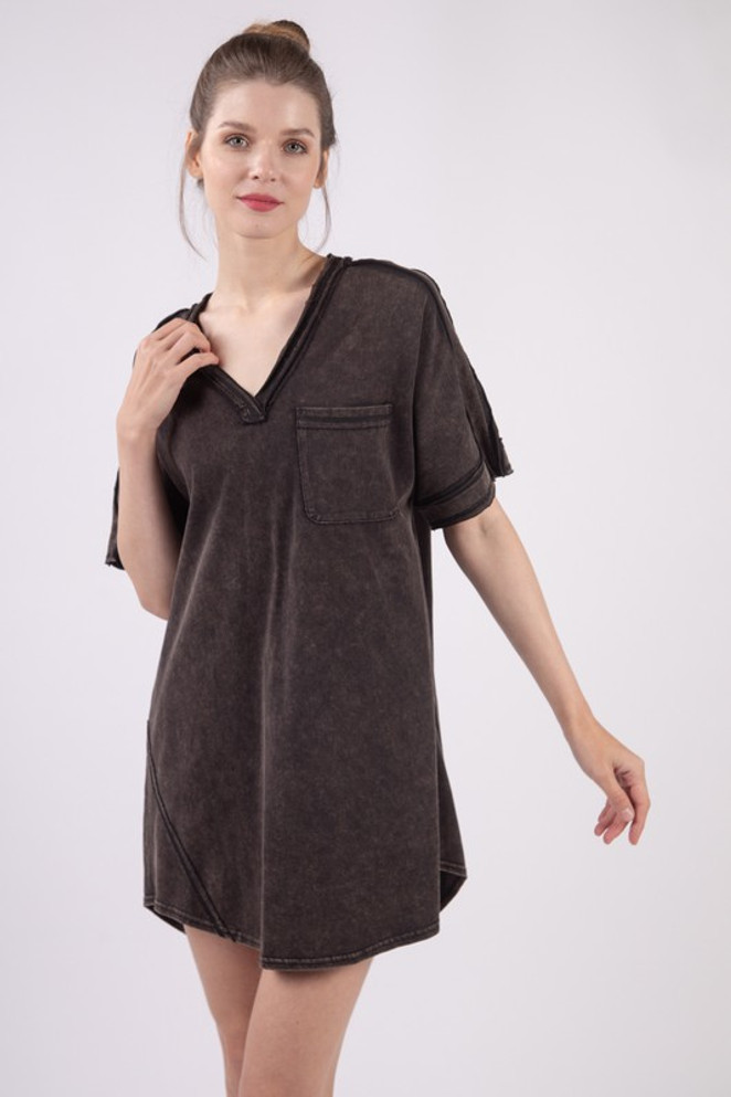 Very J Oversized Washed T-shirt Knit Dress